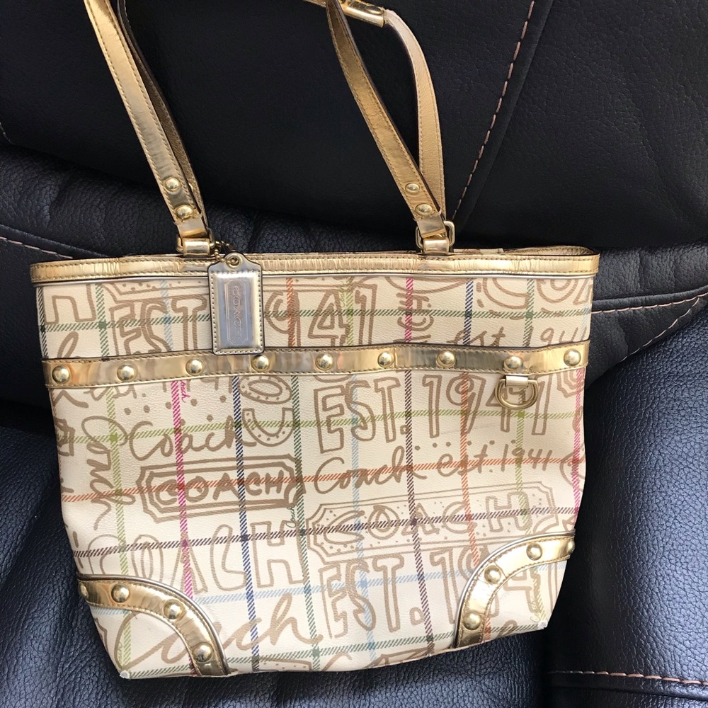 Authentic Coach Gold/Cream Tote/shoulder  Bag 1941